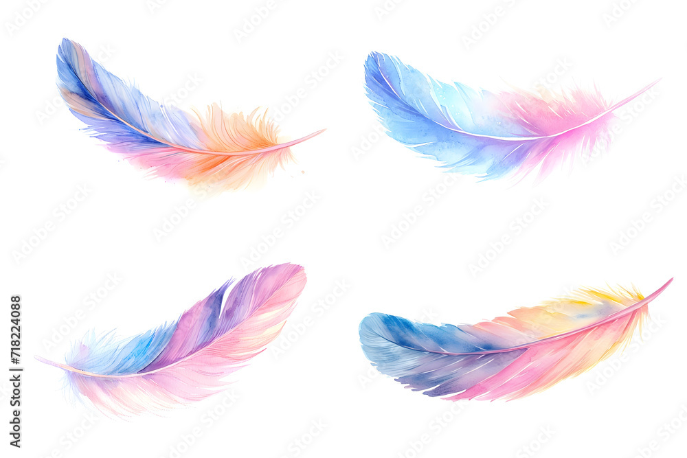 Soft pastel feather watercolor set isolated on white background Soft pastel feather watercolor set isolated on white background