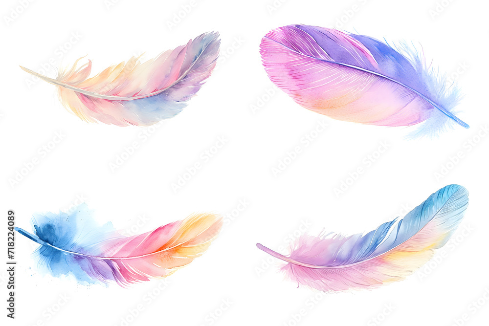 Soft pastel feather watercolor set isolated on white background Soft pastel feather watercolor set isolated on white background