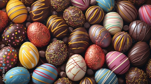 Delicious Chocolate Sweets Easter Eggs Background - AI Generated photo