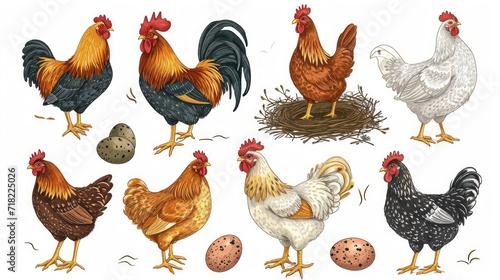 Various Breed Farm Birds and Eggs in Nest - Easter Organic Eco Food Concept - AI Generated