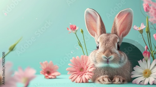 Cute Rabbit and Flower in Hole for Easter and Spring - AI Generated