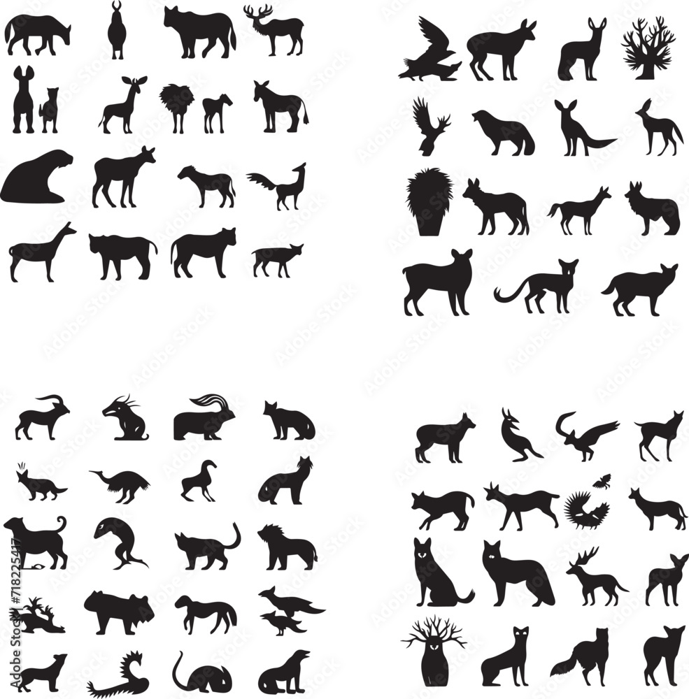 Set of Animal Silhouette vector on white background