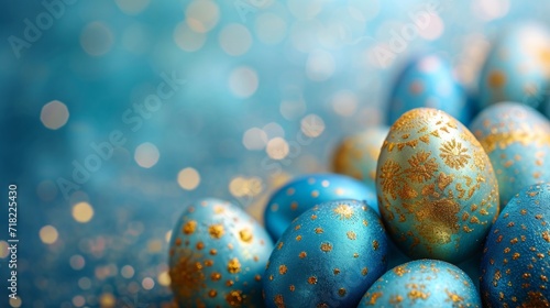Blue and Gold Easter Eggs Banner for Website Background and Desktop Wallpaper - AI Generated