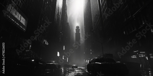 A black and white photo capturing the beauty of a city at night. Perfect for urban landscapes and city-themed projects