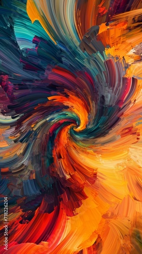 Abstract Painting of Colorful Swirl in Vibrant