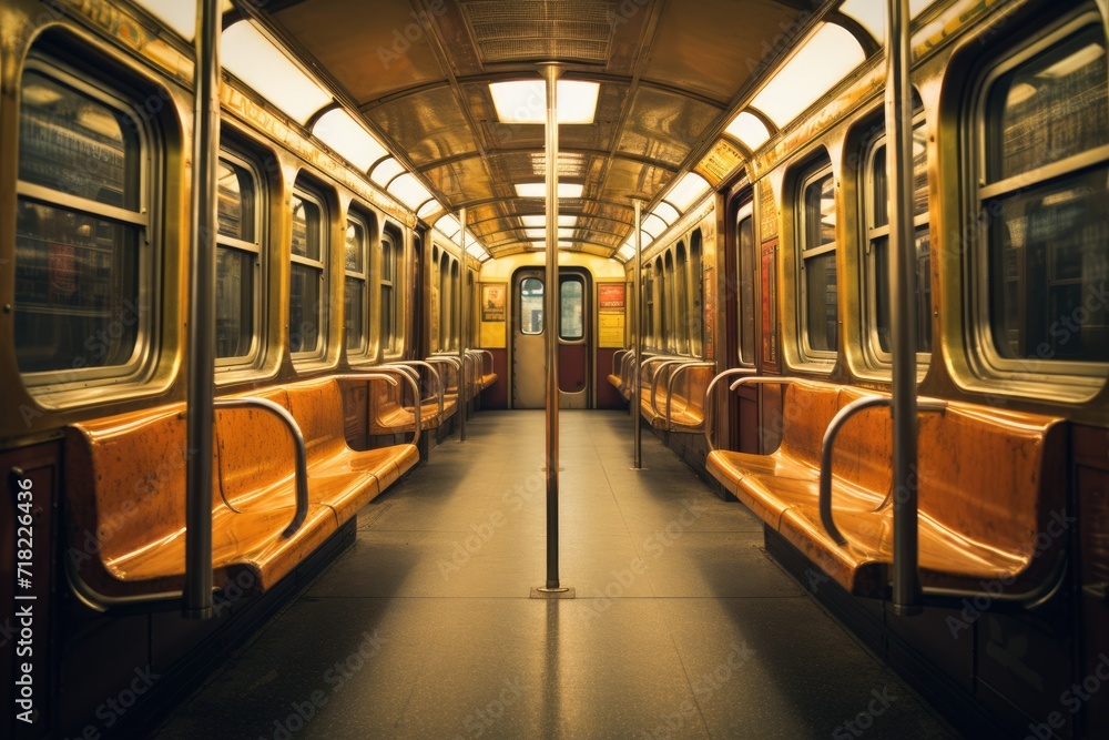 Subway Commute. Vintage Toned Image of New York City Subway Car in Metropolitan City