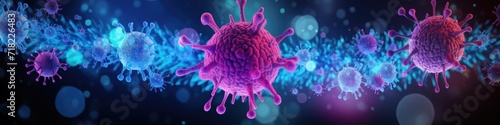Coronavirus Covid 19 Pandemic Banner with Image of Flu Virus Cell Spreading in Epidemic Outbreak photo