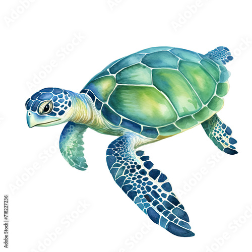 AI-generated watercolor Sea Turtle clip art illustration. Isolated elements on a white background.