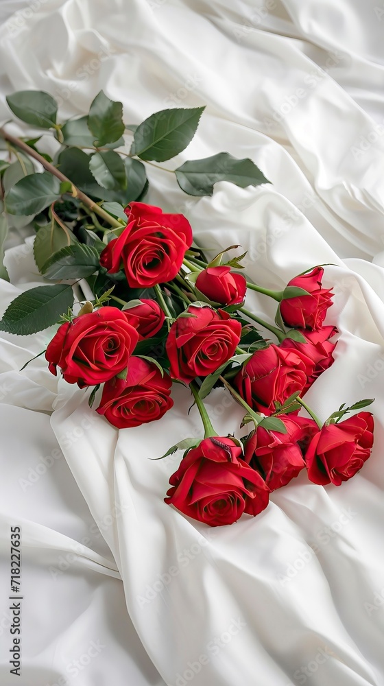 Fototapeta premium Morning Serenity with Red Roses on Pristine White