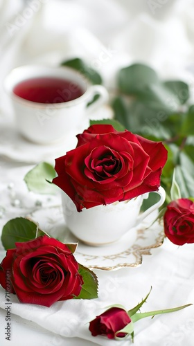 Morning Serenity with Red Roses on Pristine White