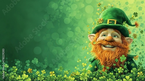 Leinwand Poster Joyous Leprechaun in Sea of Clovers Celebrating St. Patrick's