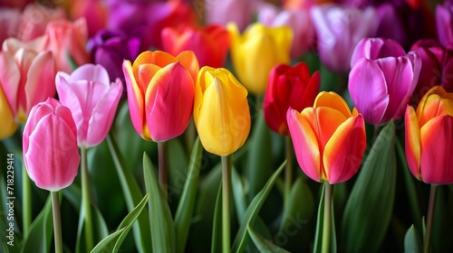 Vibrant Display of Colorful Tulips in Open Field