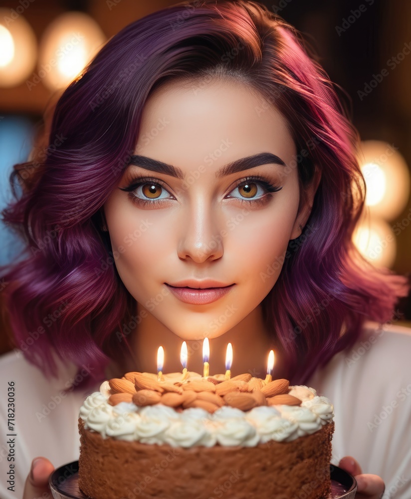 Happy birthday excited cute Female celebrating and having fun at a birthday party