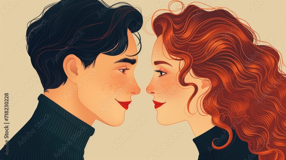 Man and woman face to face. Vintage style