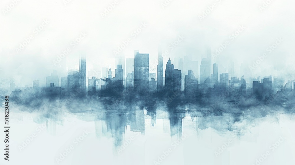 A painting of a city skyline enveloped in a mysterious fog. This artwork captures the ethereal beauty of urban landscapes. Ideal for adding a touch of intrigue to any space