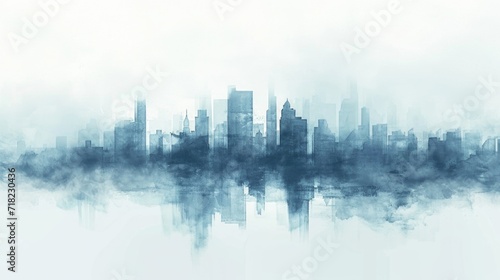 A painting of a city skyline enveloped in a mysterious fog. This artwork captures the ethereal beauty of urban landscapes. Ideal for adding a touch of intrigue to any space