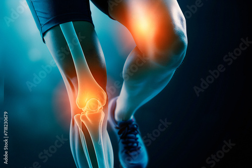 Close-up Of A Man Knee With A Pain Knee And Joint Pain Examine And Exercise To Reduce Painful Knee photo
