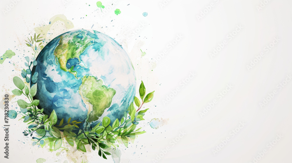 Earth Day celebration concept. Planet Earth in watercolor doodle style. White background and space for text. Support for environmental protection. Earth Day celebration concept. Planet Earth in watercolor doodle style. White background and space for text. Support for environmental protection.