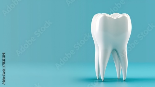 A dental care background featuring 3D white teeth with ample copy space in blue backdrop