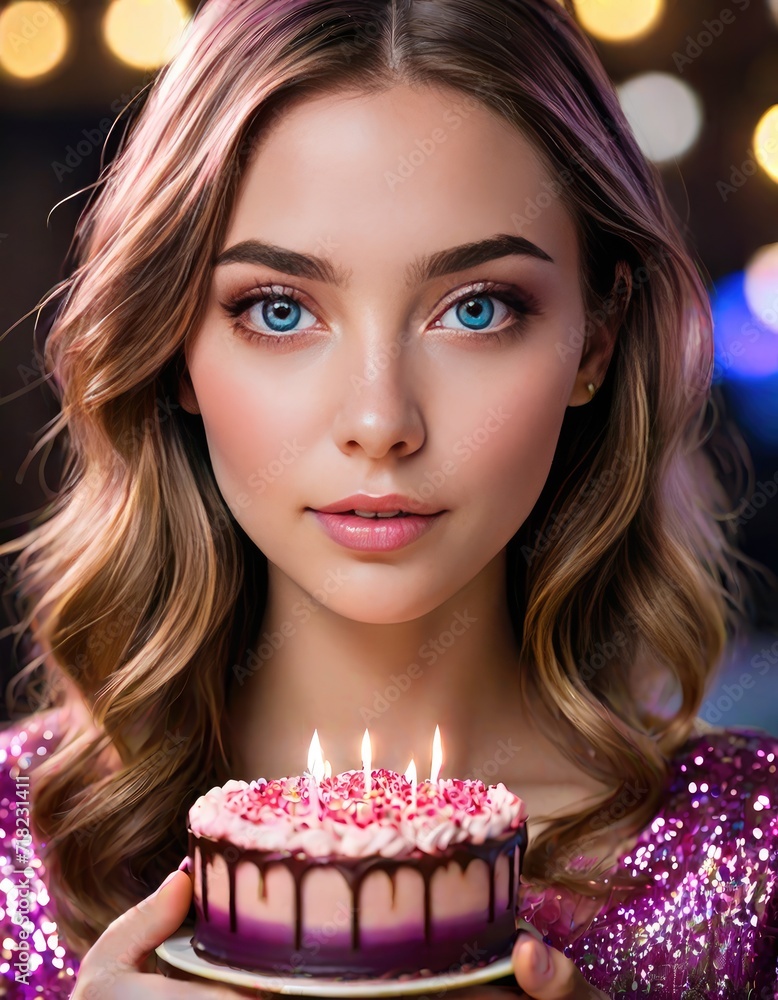 Happy birthday excited cute Female celebrating and having fun at a