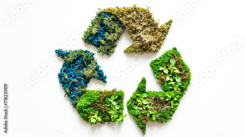 Recycling symbol made by Planet Earth elements, isolated in white background. Earth Day celebration, Sustainable Recycling Concept and support for environmental protection.