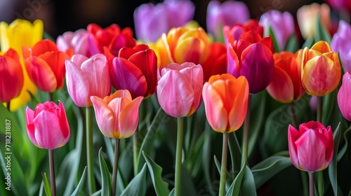 Colorful Tulips in Vase Bring Vibrancy to the Room