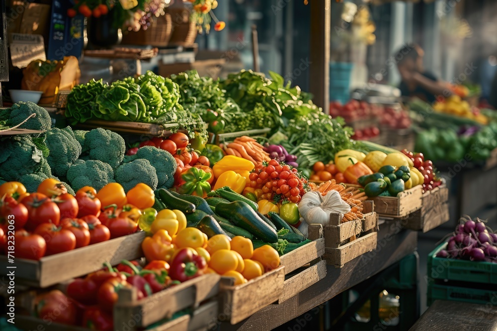 A variety of fresh vegetables are showcased at a vibrant market. Ideal for food-related projects and healthy lifestyle themes