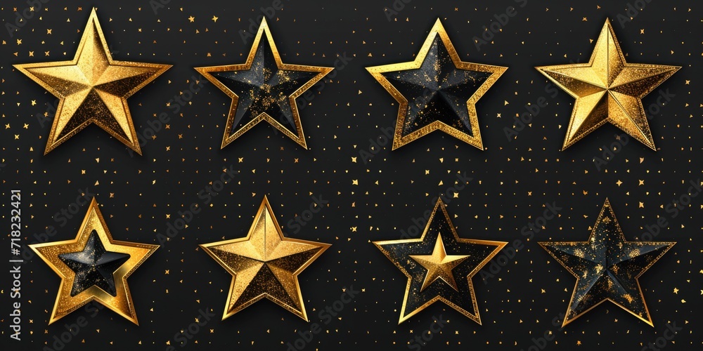 Five gold stars on a black background. Suitable for awards, achievements, recognition, and success-related themes Five gold stars on a black background. Suitable for awards, achievements, recognition, and success-related themes
