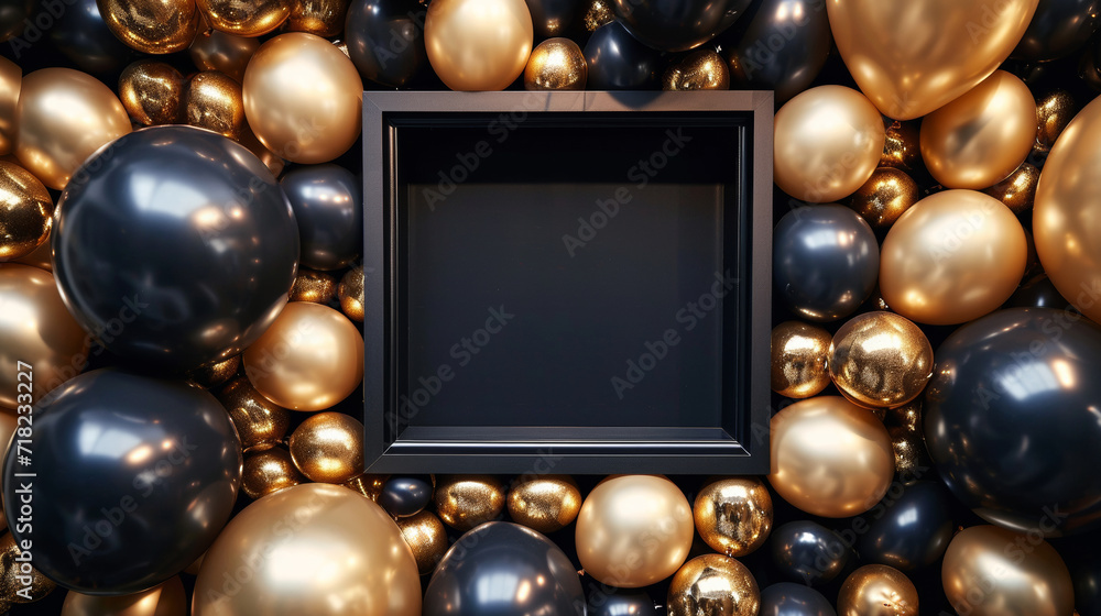 Picture Frame Surrounded by Gold and Black Balloons - Eye-catching Decoration for Any Celebration Picture Frame Surrounded by Gold and Black Balloons - Eye-catching Decoration for Any Celebration