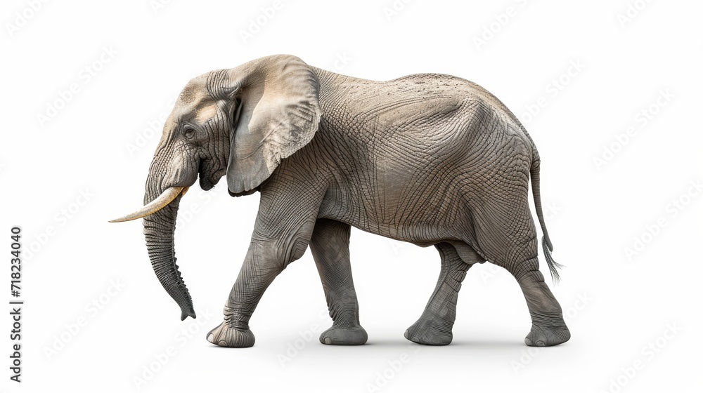 Elephant Walking on White Background, Majestic Wildlife in a Modern Setting
