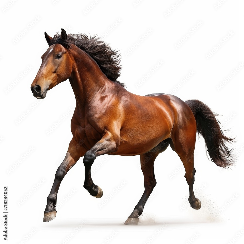 Fototapeta premium Majestic Bay Horse Galloping Gracefully Isolated on a White Background