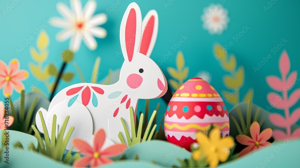 Close Up of Easter Egg and Paper Bunny Close Up of Easter Egg and Paper Bunny