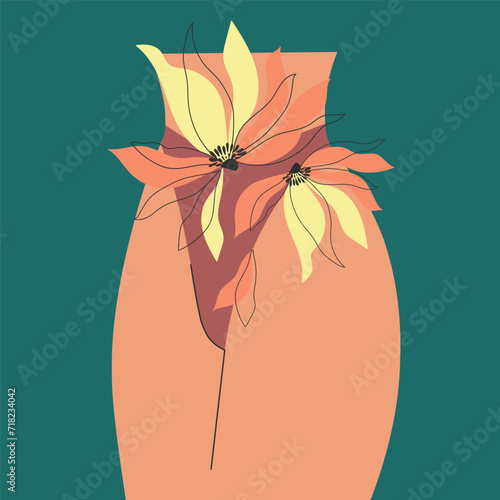 Hairy bikini intimate depilation and hygiene illustration. Women's health, body positive.
