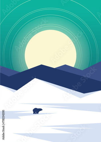 Antarctica winter landscape with white peaks illustration. Vector art print of Norway