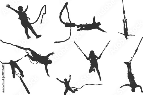 Bungee jumping silhouette, Bungee jumping vector, Bungee jumping svg, Bungee jumper vector silhouettes.