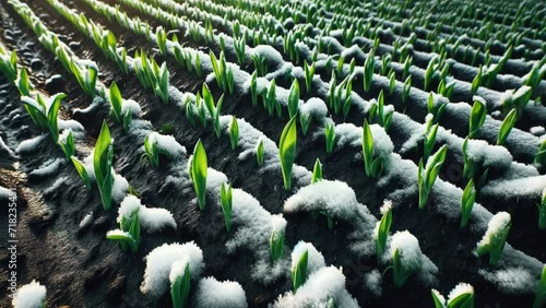 Eco harvest sprouts spoiled by snow after climate change photo