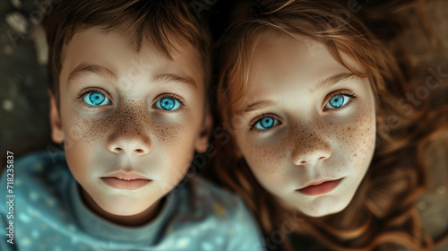 kids looking in to the camera above.Rare view kids looking in to the camera above,Kids looking directly to the camera above them,Smiling children in a circle, gazing at camera,Playful kids in an seen