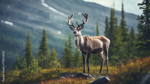 Mountain Caribou in the Wilderness of Canada: A Majestic Wild Animal in Its Natural Habitat