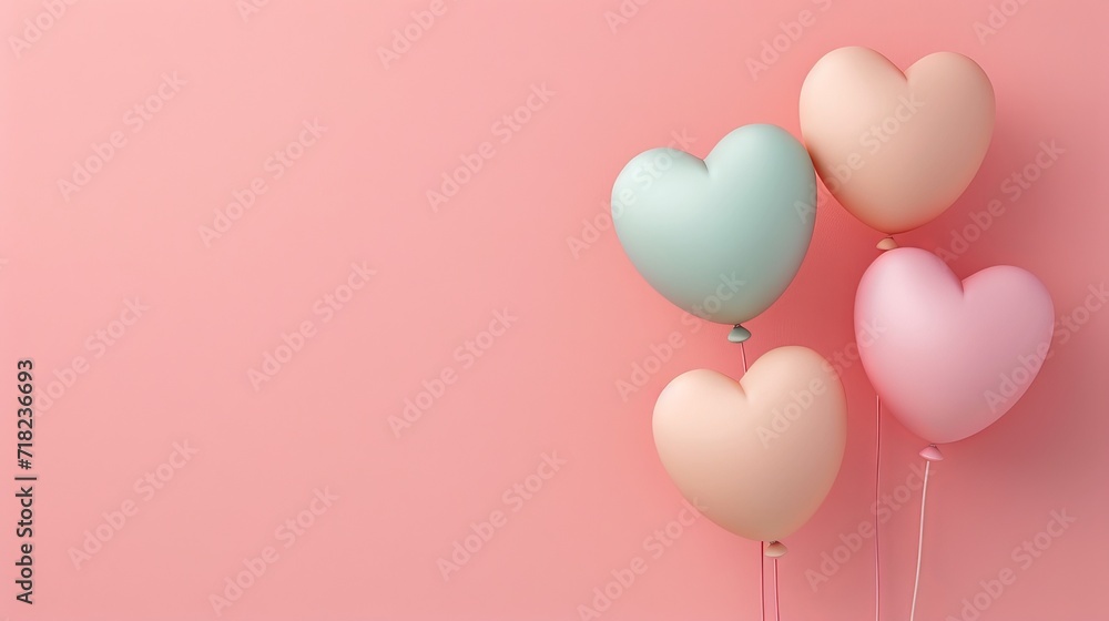 Three Heart Shaped Balloons on Pink Background