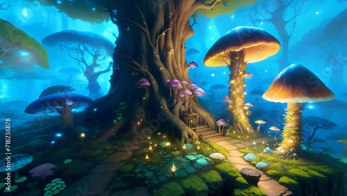 equirectangular surreal fantasy forest mushrooms 360 degree HDRI map