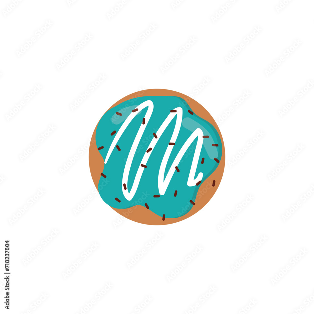 Donut vector icon flat or logo. Sweet blue sugar icing donut top view. Vector element for minimal design Donut vector icon flat or logo. Sweet blue sugar icing donut top view. Vector element for minimal design