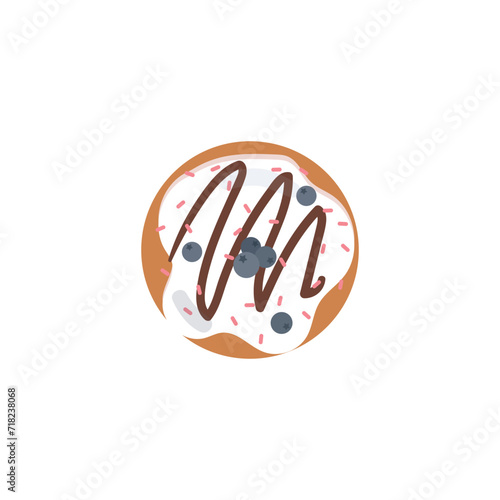 Donut vector icon flat or logo. Sweet sugar icing and blueberries donut top view. Vector element for minimal design