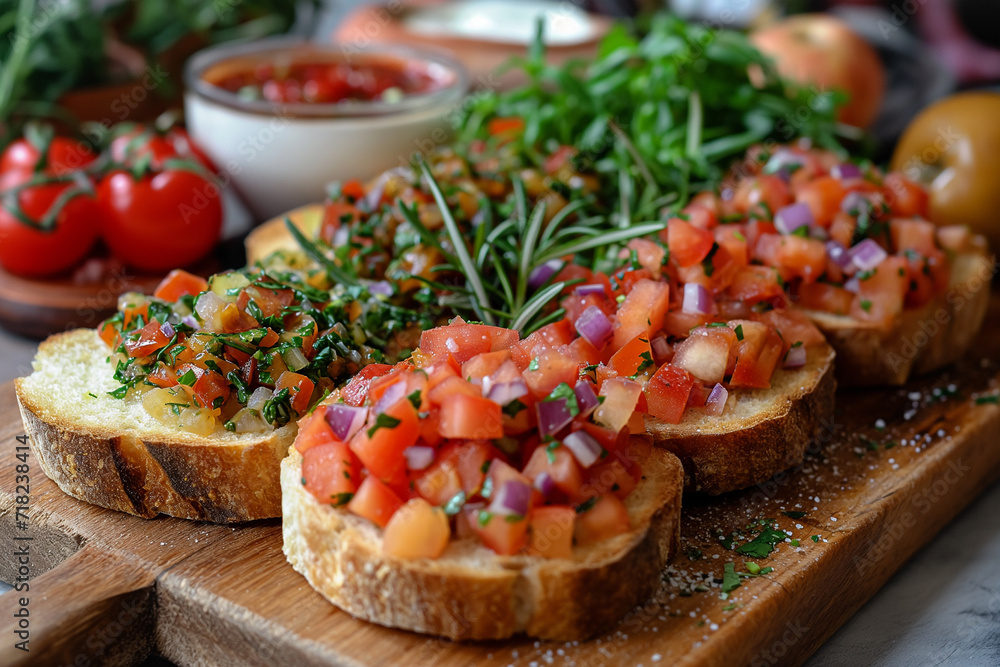 Bruschetta and various ingredients- rye bread. Bruschetta and various ingredients- rye bread.