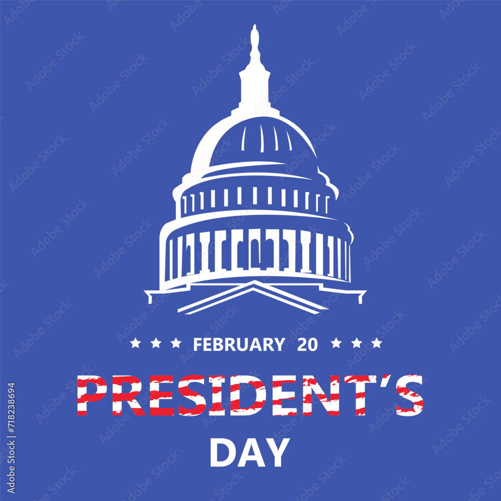 President's Day celebration banner. Observed annually on February 20 in the USA.