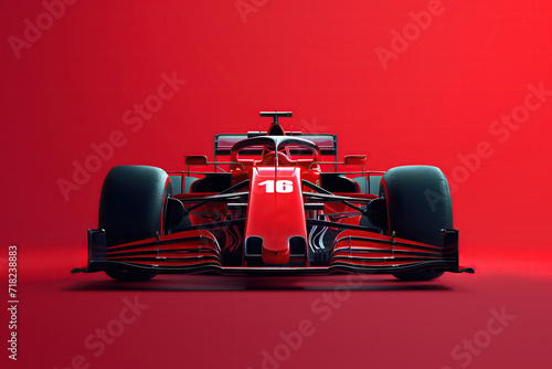 Formula 1 Car, Formula 1 Racing Car, F1 Car isolated on solid red background.