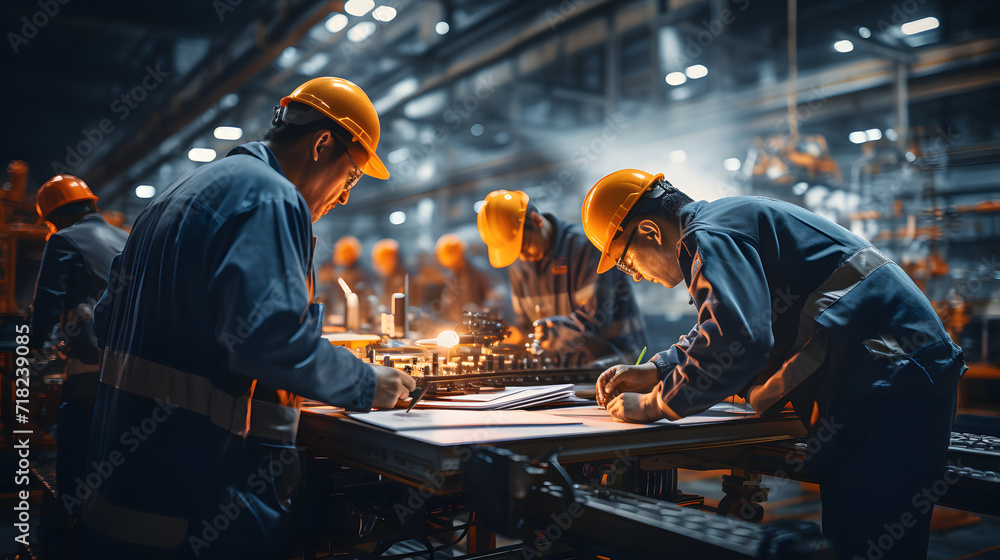 Industrial factory workers working together in a factory. Industry and engineering concept. Industrial factory workers working together in a factory. Industry and engineering concept.
