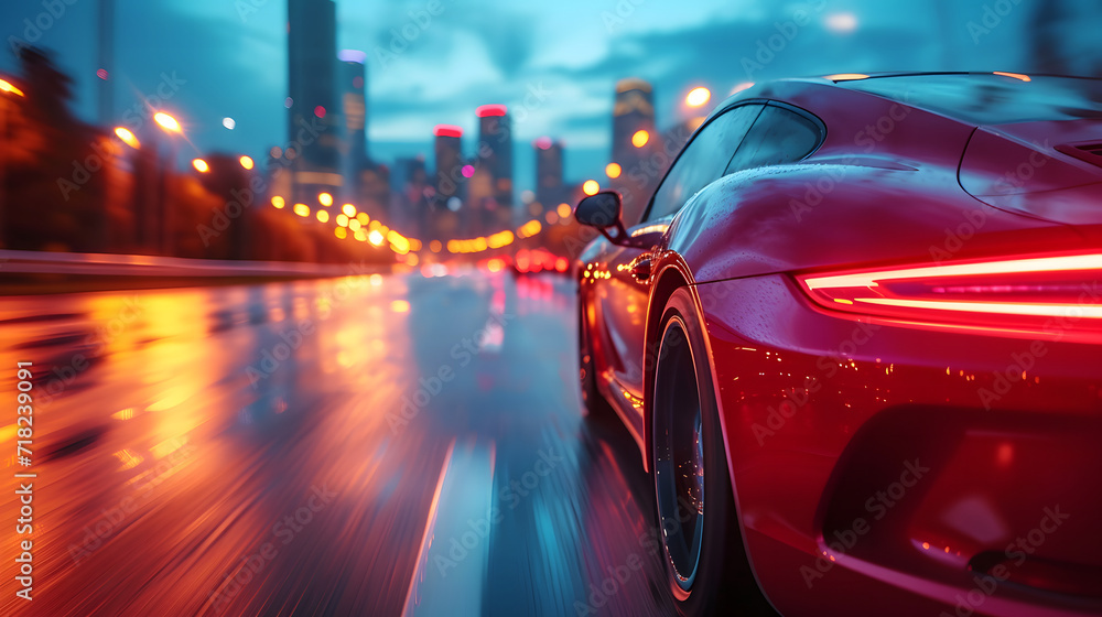 Car on the road with motion blur background. Street racing videogame gameplay - obrazy, fototapety, plakaty 