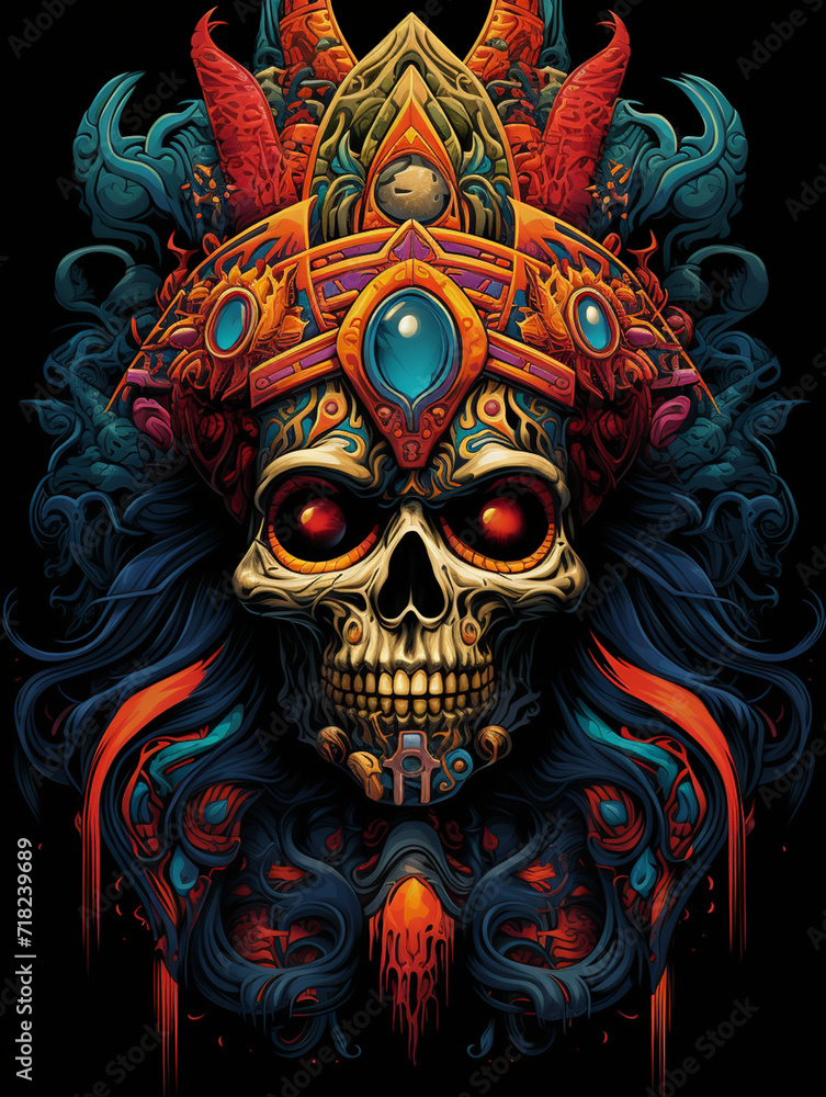 T-shirt design, an artist's enigmatic portrayal, his face masked with a skull сreated with Generative Ai T-shirt design, an artist's enigmatic portrayal, his face masked with a skull сreated with Generative Ai