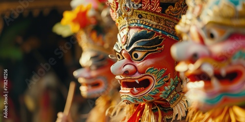 A close-up view of a group of masks. This versatile image can be used for various purposes