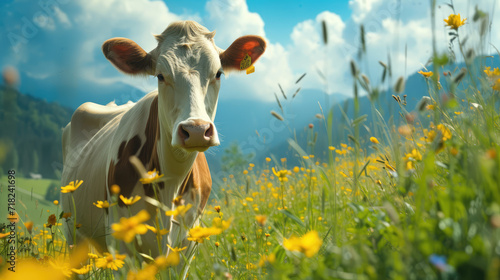 A beautiful cow on a meadow